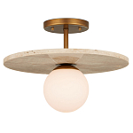 Потолочный светильник из травертина с плафоном из белого матового стекла Marble Glow варинант исполнения - 2 | Loft Concept в Волгограде