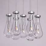 Люстра с 7-ю прозрачными плафонами из стекла в форме капли на круглом потолочном основании цвета хром Lucid Rain  варинант исполнения - 4 | Loft Concept в Волгограде