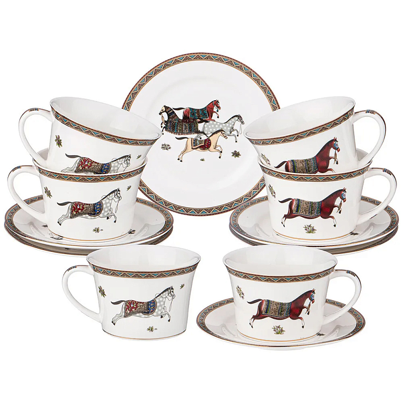 Чайный набор из фарфора с изображением лошадей Porcelain Horse Set Белый Мульти Чайный набор из фарфора с изображением лошадей Porcelain Horse Set Белый Мульти в Волгограде | Loft Concept