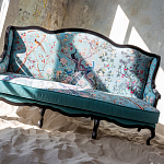 Трехместный диван из натурального бука бирюзовый с изображением птиц и цветов Turquoise Chinoiserie Garden Sofa варинант исполнения - 11 | Loft Concept в Волгограде