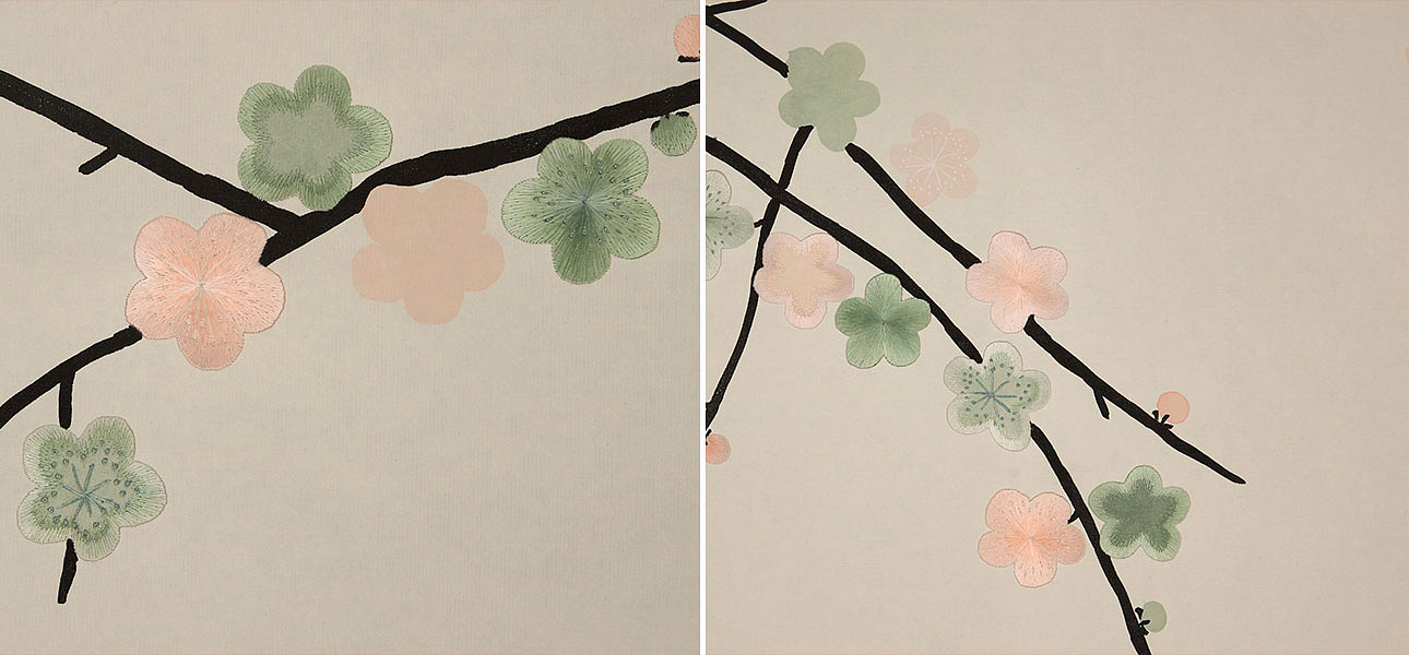 Обои ручная роспись Plum Blossom Special Colourway on Bleached White dyed silk Обои ручная роспись Plum Blossom Special Colourway on Bleached White dyed silk - Loft-Concept в Волгограде
