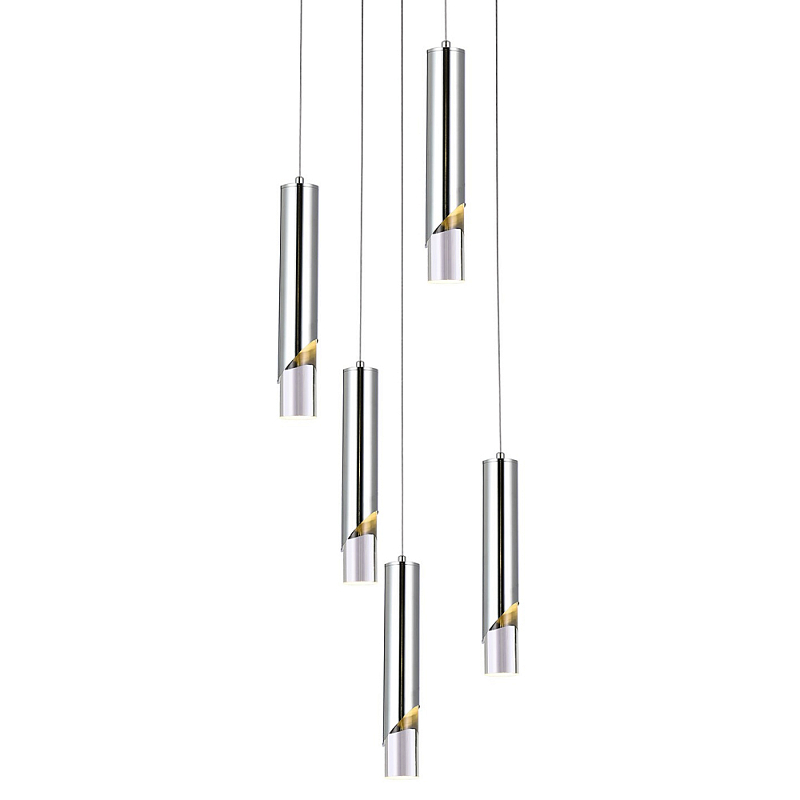 Подвесной светильник Metal Acrylic Tube Five Chrome Hanging Lamp Хром Прозрачный в Волгограде | Loft Concept 