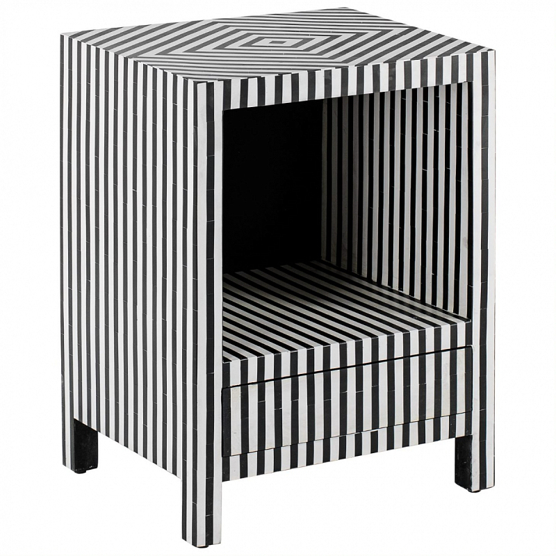 Тумбочка Black&white large storage Indian Bone Inlay nightstand Черно-белый в Волгограде | Loft Concept 