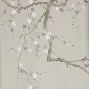 Обои ручная роспись Plum Blossom Special Colourway on Oyster Shell metallic silk