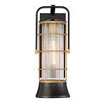 Настенный фонарь цилиндрической формы с рифленым стеклом в золотом каркасе на черном прямоугольном основании Eurofase варинант исполнения - 2 | Loft Concept в Волгограде