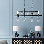 Люстра линейная черная с круглыми прозрачными подвесками  Horizontal Rectangular Chandelier варинант исполнения - 2 | Loft Concept в Волгограде