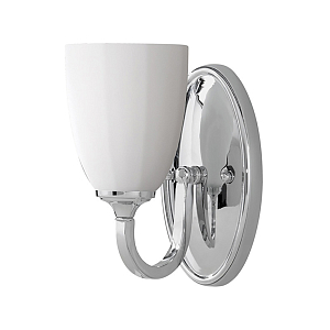 Бра для ванных комнат с белым стеклянным плафоном в форме бокала на овальном основании цвета хром с изогнутым держателем Feiss