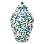 Ваза с крышкой и зелено-голубым цветочным узором на белом фоне Blue & White Ornament варинант исполнения - 1 | Loft Concept в Волгограде