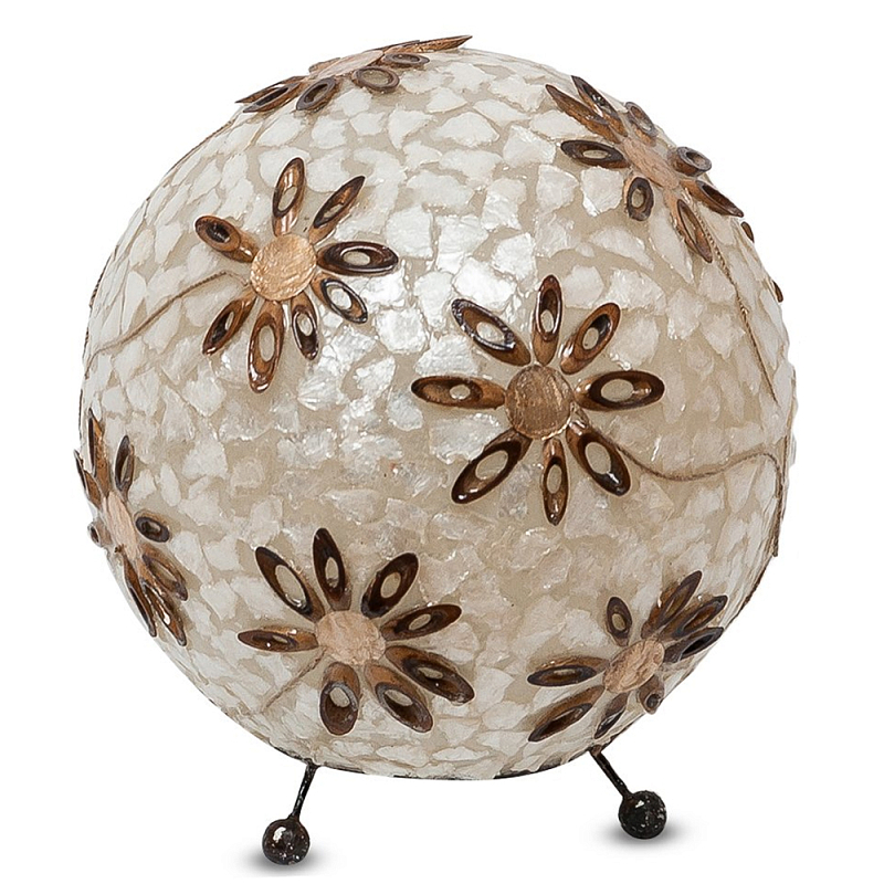 Настольная лампа из перламутра на металлическом каркасе Indonesian Ball Коричневый Черный матовый Перламутровый Настольная лампа из перламутра на металлическом каркасе Indonesian Ball Коричневый Черный матовый Перламутровый в Волгограде | Loft Concept