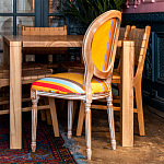 Стул бежевый в разноцветную полоску из натурального бука с изображением птиц и цветов Blooming Birds Colorful Stripes Chair варинант исполнения - 4 | Loft Concept в Волгограде