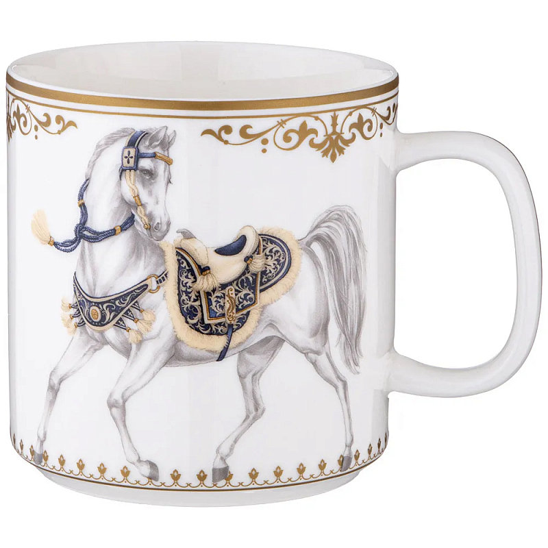 Кружка из фарфора белая с изображением лошади 400 мл Porcelain Horse Set Белый Синий Золотой Кружка из фарфора белая с изображением лошади 400 мл Porcelain Horse Set Белый Синий Золотой в Волгограде | Loft Concept