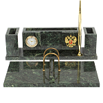 Настольный письменный набор из змеевика с подставкой под календарь и часами Successful Leader варинант исполнения - 1 | Loft Concept в Волгограде