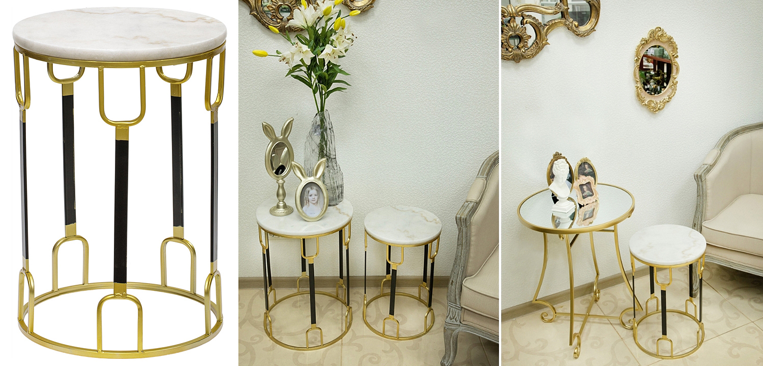 Приставной стол Dorius Side Table white marble high Приставной стол Dorius Side Table white marble high - Loft-Concept в Волгограде