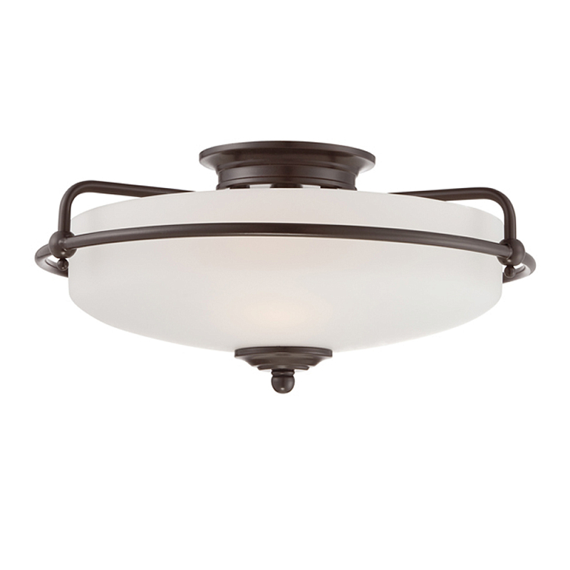 Потолочный светильник со стеклянным плафоном на изогнутых кронштейнах Quoizel  Бронза Белый Хром Латунь Прозрачное Стекло в Волгограде | Loft Concept 