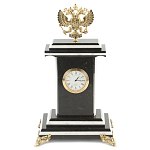 Часы настольные бронзовые с Гербом России из натурального камня Змевик Stone Clock варинант исполнения - 1 | Loft Concept в Волгограде