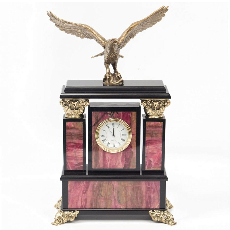 Часы настольные из родонита и бронзы с декором в виде орла Eagle Stone Clock Розовый Бронза Черный Часы настольные из родонита и бронзы с декором в виде орла Eagle Stone Clock Розовый Бронза Черный в Волгограде | Loft Concept