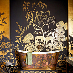 Обои ручная роспись в стиле Арт-деко Rateau Original colourway on Deep Rich Gold gilded paper варинант исполнения - 1 | Loft Concept в Волгограде