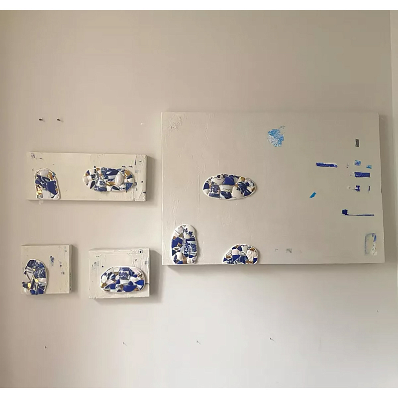 Панно «Fragments» Белый Золотой Синий Голубой Панно «Fragments» Белый Золотой Синий Голубой в Волгограде | Loft Concept
