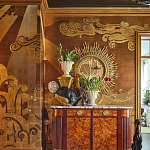 Обои ручная роспись в стиле Арт-деко Deco Dawn Bas Relief on Deep Rich Gold gilded paper варинант исполнения - 2 | Loft Concept в Волгограде