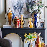 Ваза с крышкой и мазками синего и золого цвета на белом фоне Chinoiserie Ceramics варинант исполнения - 6 | Loft Concept в Волгограде