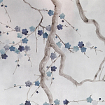 Обои ручная роспись Plum Blossom Inky Hokusai on Sterling Silver gilded silk варинант исполнения - 2 | Loft Concept в Волгограде