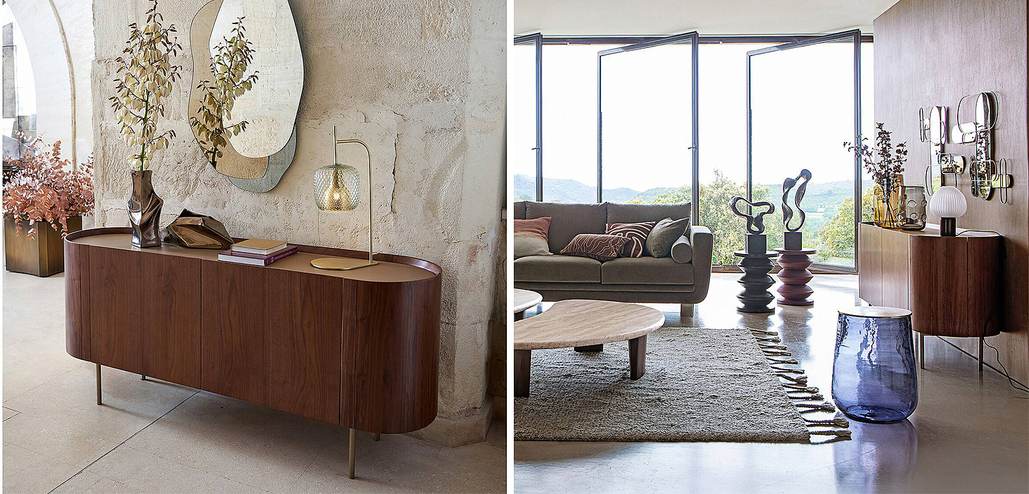 Комод округлой формы Walnut and Leather массив ореха и столешница из натуральной кожи Комод округлой формы Walnut and Leather массив ореха и столешница из натуральной кожи - Loft-Concept в Волгограде