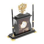 Часы настольные с Гербом России и 2-мя шариковыми ручками в комплекте Stone Clock варинант исполнения - 6 | Loft Concept в Волгограде