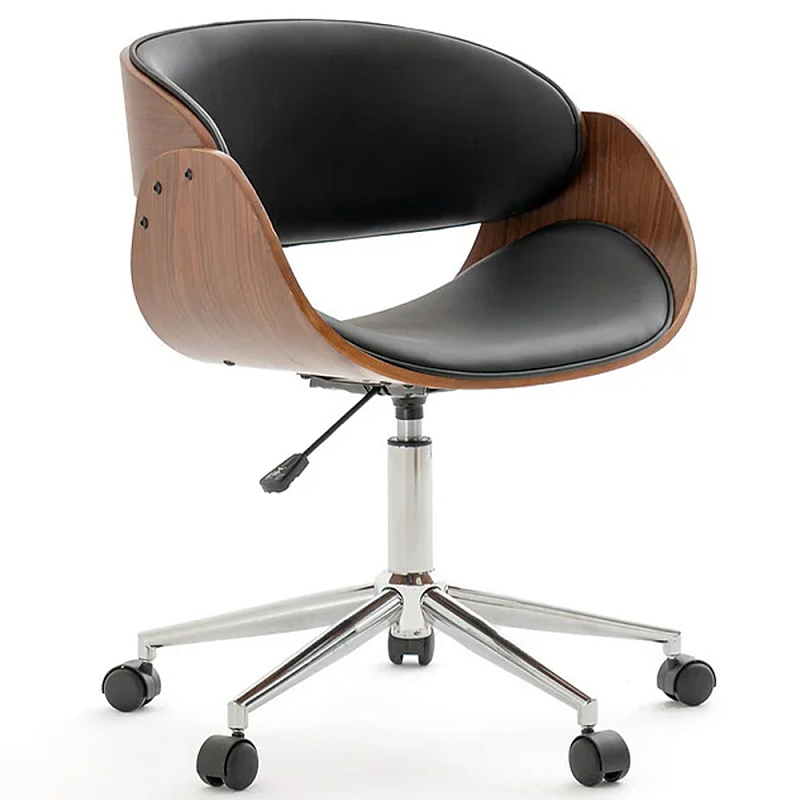 Вращающееся офисное кресло на колёсах Delwyn Chair Коричневый Черный Хром Вращающееся офисное кресло на колёсах Delwyn Chair Коричневый Черный Хром в Волгограде | Loft Concept