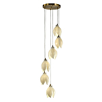 Подвесной светильник светодиодный с 6-ю белыми плафонами в виде цветов Flower Light Gold варинант исполнения - 1 | Loft Concept в Волгограде