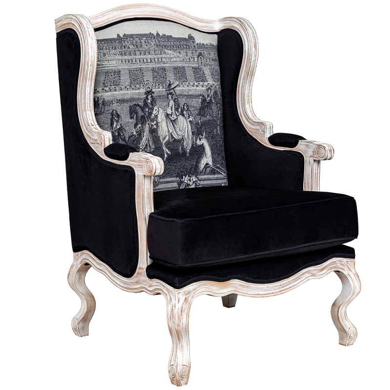 Кресло Saint Germain Armchair Черно-белый Белый винтажная патина Кресло Saint Germain Armchair Черно-белый Белый винтажная патина в Волгограде | Loft Concept