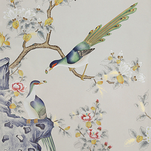 Обои ручная роспись Japanese Garden Colourway SC-252 on grey dyed paper