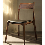 Стул деревянный с мягким сиденьем из черной натуральной кожи Moon Walnut Furniture варинант исполнения - 11 | Loft Concept в Волгограде