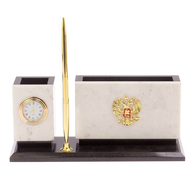 Настольный письменный набор из мрамора с часами и ручкой Marble Accessory Золотой Белый Мрамор Bianco Черный Настольный письменный набор из мрамора с часами и ручкой Marble Accessory Золотой Белый Мрамор Bianco Черный в Волгограде | Loft Concept
