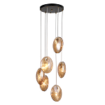 Люстра каскадная с 6-ю стеклянными круглыми плафонами янтарного цвета Savio Glass Disc Light варинант исполнения - 1 | Loft Concept в Волгограде