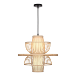 Подвесной светильник фигурный из деревянных прутьев с плафоном из натуральной ткани Light Inside the Cell варинант исполнения - 1 | Loft Concept в Волгограде