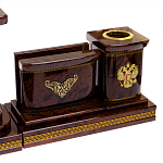 Настольный письменный набор с часами и визитницами из природного камня обсидиана Royal Present варинант исполнения - 3 | Loft Concept в Волгограде