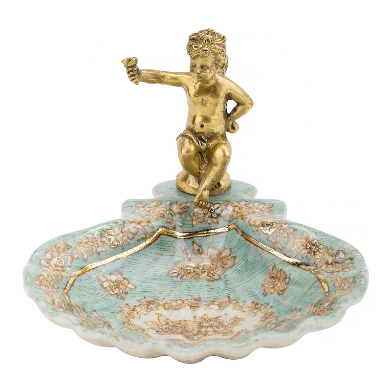 Блюдо с бронзовым ангелом Porcelain Angels of Paradise Бронза Бирюзовый Золотой в Волгограде | Loft Concept 
