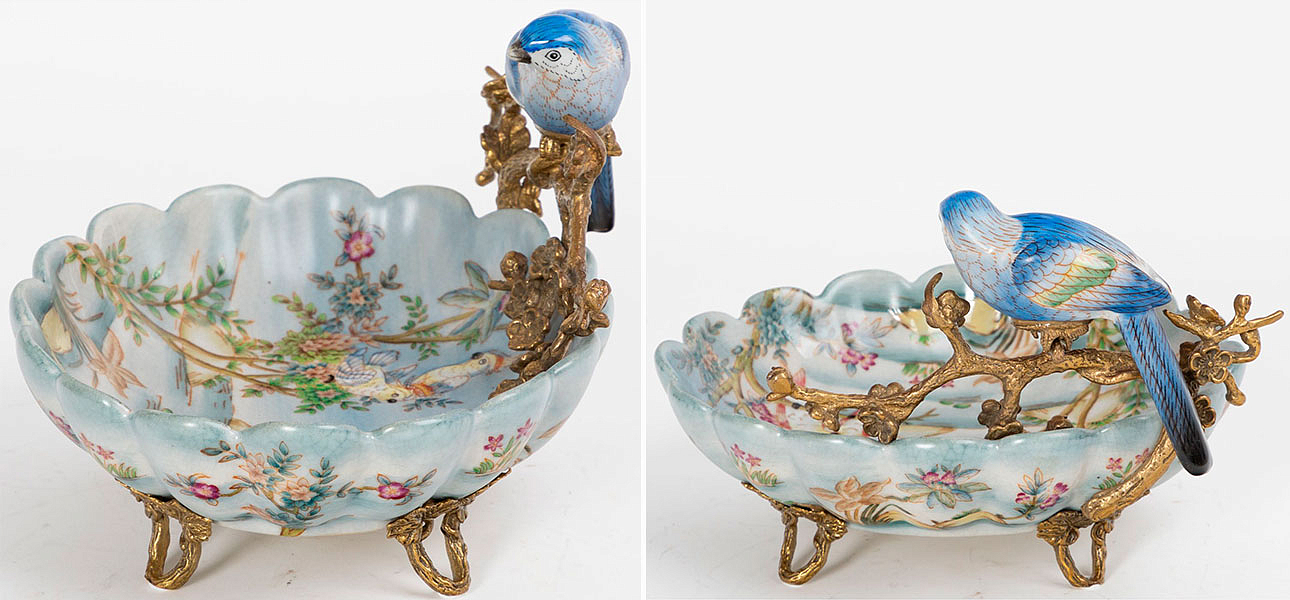 Пепельница фарфоровая голубая с фигуркой попугай на ветке Parrot - Loft-Concept в Волгограде