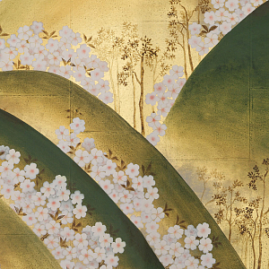 Обои ручная роспись Kiso Mountains Special Colourway on Deep Rich Gold gilded tea paper