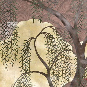 Обои ручная роспись Willow & Waves Original colourway on Edo painted Xuan paper with antiquing