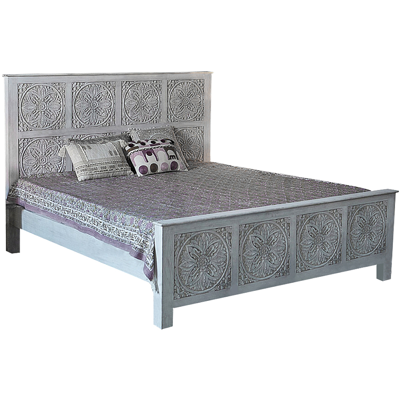 Двуспальная кровать из массива манго с резьбой Floro Grey Mango Bed Бежевый Двуспальная кровать из массива манго с резьбой Floro Grey Mango Bed Бежевый в Волгограде | Loft Concept