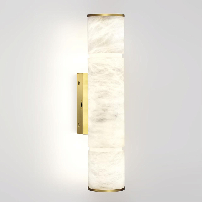 Бра с цилиндрическим плафоном из белого алебастра на прямоугольном основании Латунь Cryptocrystalline Stone Латунь Белый в Волгограде | Loft Concept 