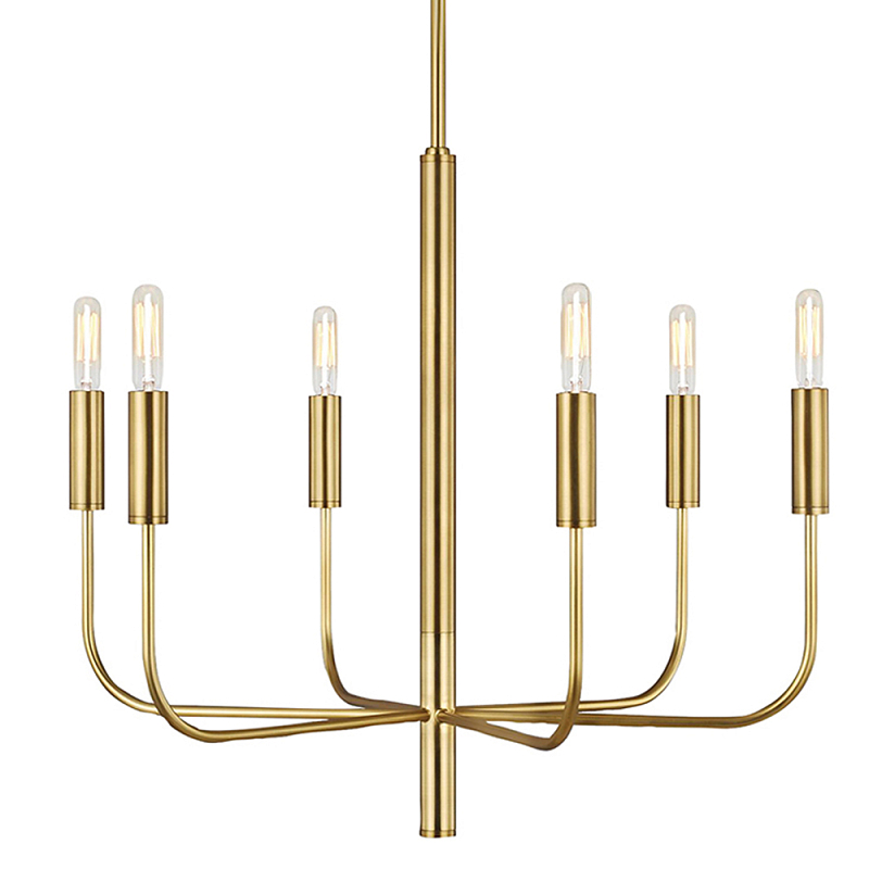 Люстра с 6-ю лампами на тонких изогнутых рожках в современном стиле Feiss Латунь Никель в Волгограде | Loft Concept 
