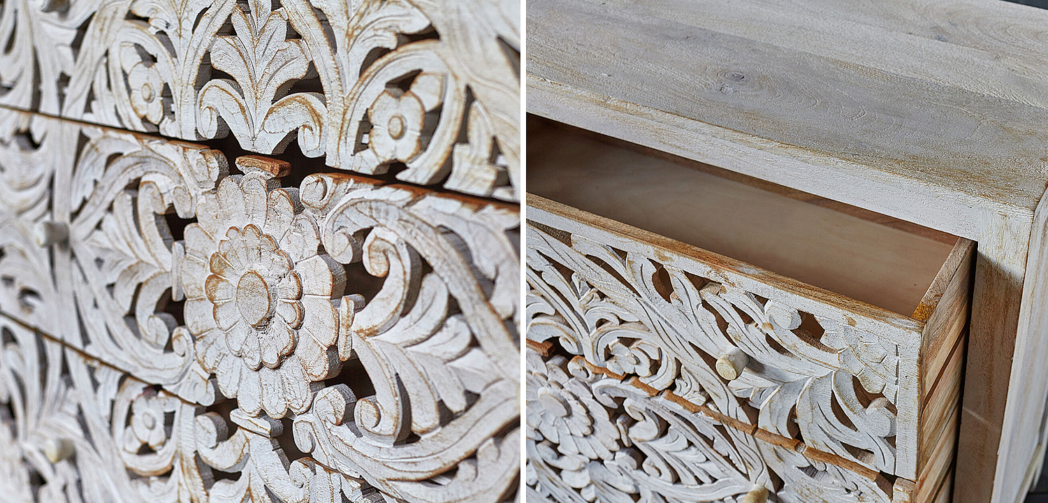 Комод Indian Antique White Furniture Chest of Drawers Kailash белый Комод Indian Antique White Furniture Chest of Drawers Kailash белый - Loft-Concept в Волгограде