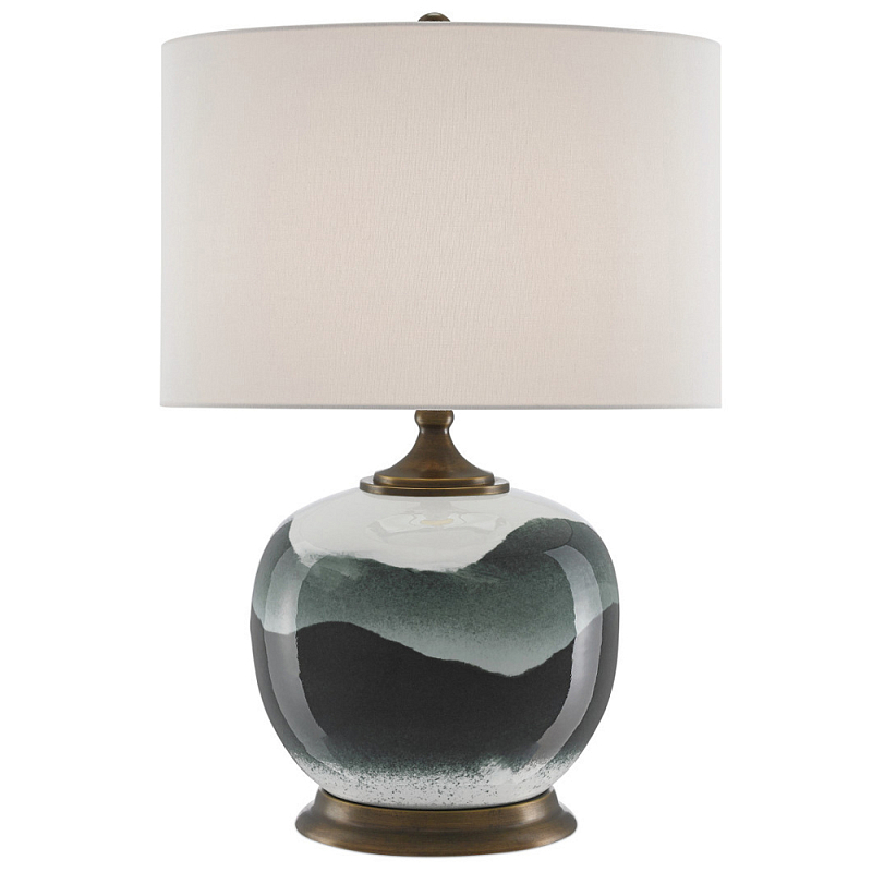 Настольная лампа с волнистым принтом Green Wavy Lamp Зеленый Белый Латунь Античная полированная Настольная лампа с волнистым принтом Green Wavy Lamp Зеленый Белый Латунь Античная полированная в Волгограде | Loft Concept