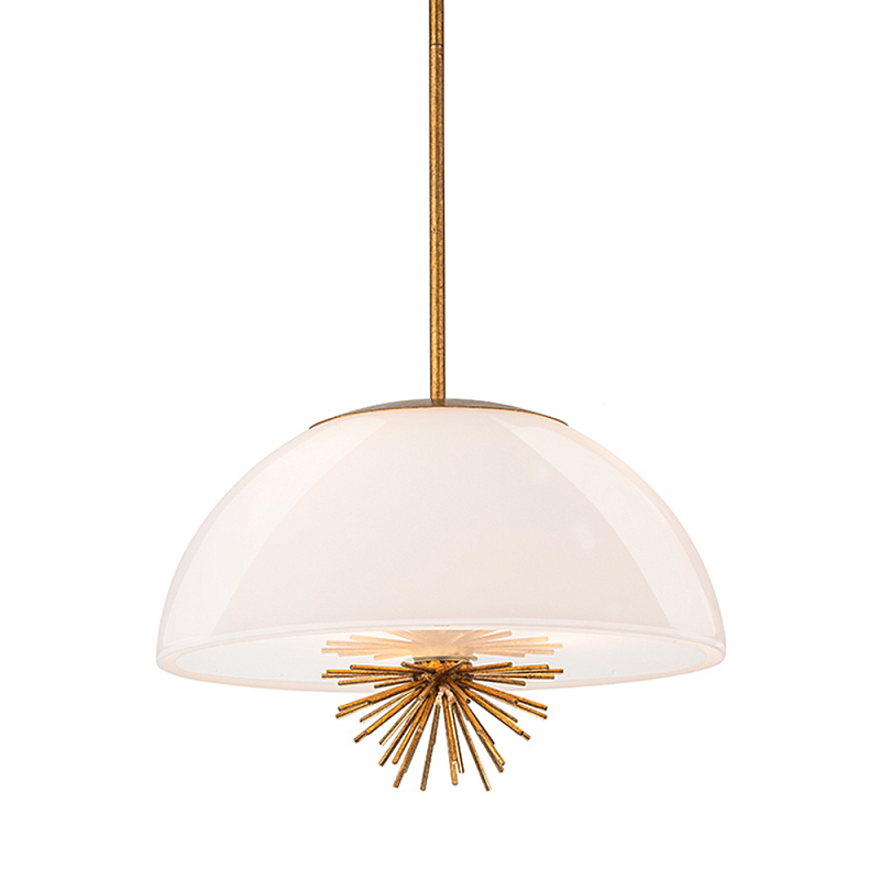 Подвесной светильник золотого цвета с полусферическим опаловым плафоном и декоративным элементом Elstead Lighting Молочный Золотой в Волгограде | Loft Concept 