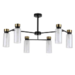 Люстра потолочная с 6-ю цилиндрическими плафонами из стекла и черным каркасом Noir Poise варинант исполнения - 1 | Loft Concept в Волгограде
