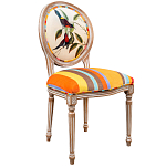 Стул бежевый в разноцветную полоску из натурального бука с изображением птиц и цветов Blooming Red Blue Birds Colorful Stripes Chair варинант исполнения - 2 | Loft Concept в Волгограде