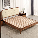 Кровать двуспальная с каркасом из дерева и мягким изголовьем Moon Walnut Bed варинант исполнения - 4 | Loft Concept в Волгограде