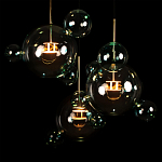 Люстра подвесная с прозрачными бирюзовыми стеклянными шарами и круглым основанием 3 лампы Giopato & Coombes варинант исполнения - 6 | Loft Concept в Волгограде